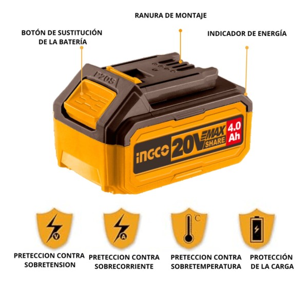 Batería De Litio 4.0ah + Cargador Rápido Ingco Fbcpk1214 - Imagen 3