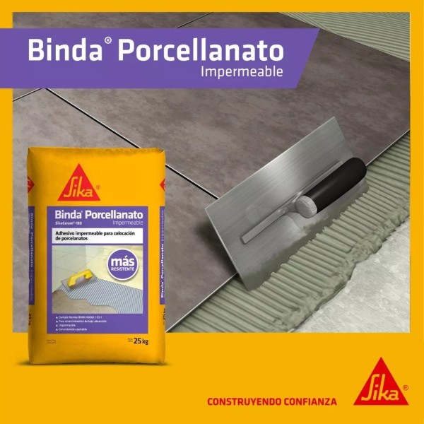 25kg Binda Porcelanato Impermeable Cemento Adhesivo Sika - Imagen 3