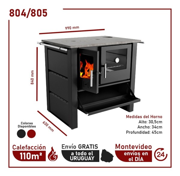 Cocina Leña Calefactor Economica 245m3 Doble Combustión - Imagen 3