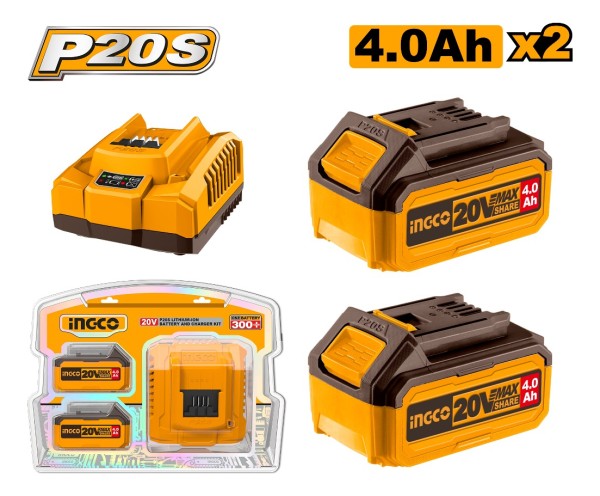 Kit 2 Baterias 20v 4.0 Amp + 1 Cargador Ingco Fbcpk1424 - Imagen 2