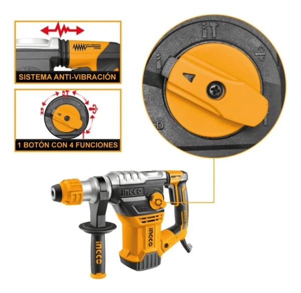 Rotomartillo Industrial 1500w 5,5j Sds Plus Ingco - 4 Fun - Imagen 3