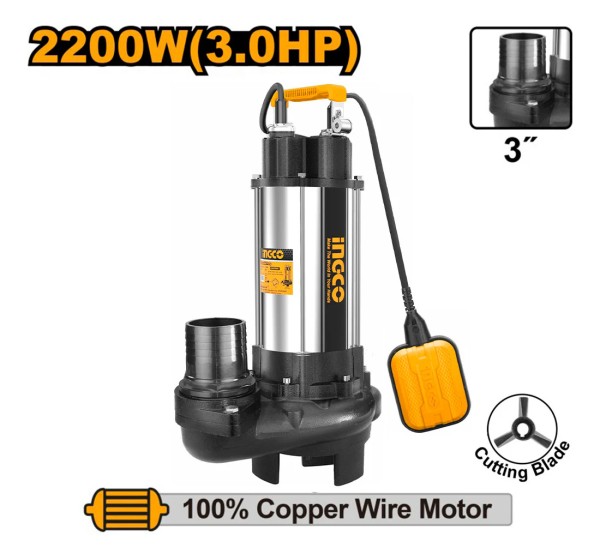 Bomba Sumergible Pozo Negro 2200w 13m Ingco Spdb22008 - Imagen 4