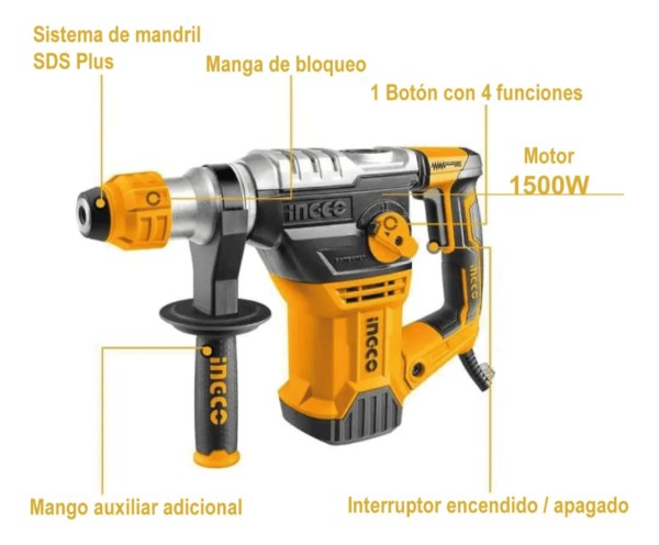 Rotomartillo Industrial 1500w 5,5j Sds Plus Ingco - 4 Fun - Imagen 4