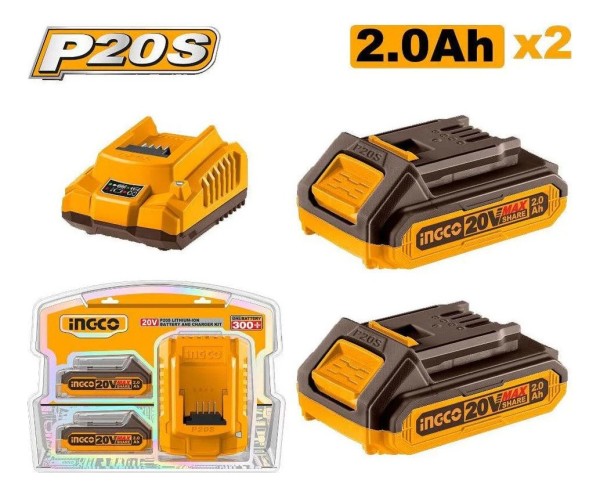 Set X2 Bateria 20v 2amp + 1 Cargador Ingco Fbcpk1222 - Imagen 2
