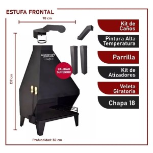 Estufa Frontal Leña Chapa 18 70x137cm Kit De Caños Incluido
