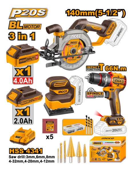Combo A Batería 20v Sierra + Taladro + Lijadora Ingco - Imagen 2