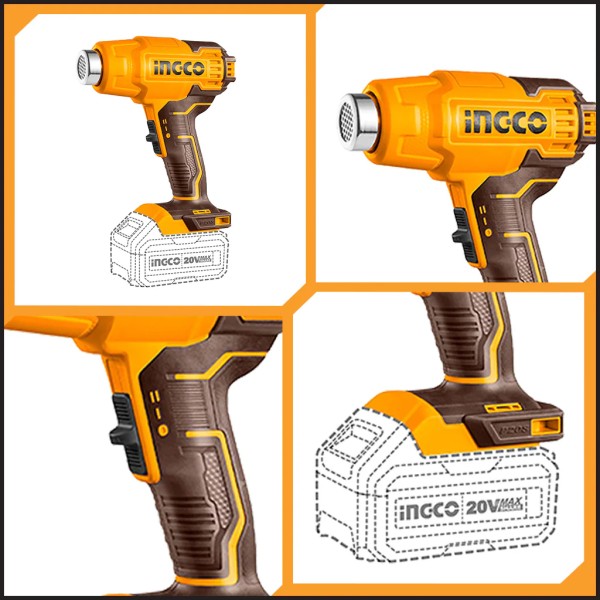 Pistola Calor 20v C/accesorios Ingco | Hgli2002 - Imagen 3