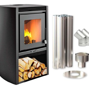 Calefactor Leña Doble Comb Ecologico 52 Mt2 + Kit Pared