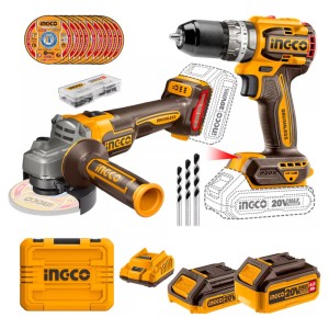 Kit Atornillador + Amoladora Sin Carbones Con Bateria Ingco