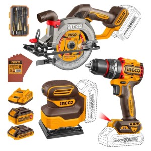 Combo A Batería 20v Sierra + Taladro + Lijadora Ingco