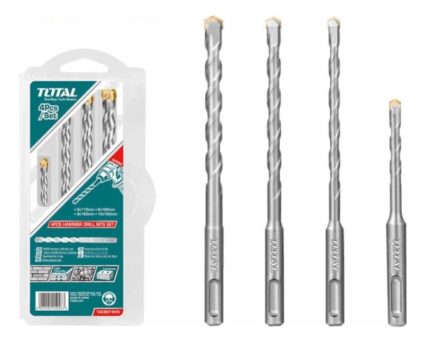 Set De 4 Mechas Sds Plus Para Concreto Total
