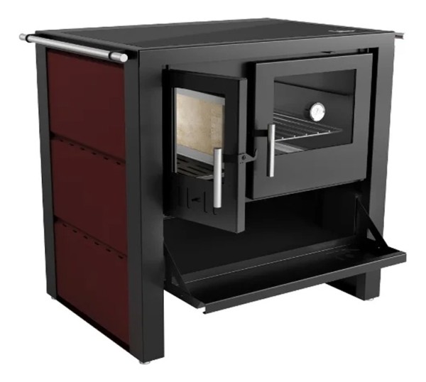 Cocina Calefactor Leña Ecologica Tapa Vitroceramica Roja