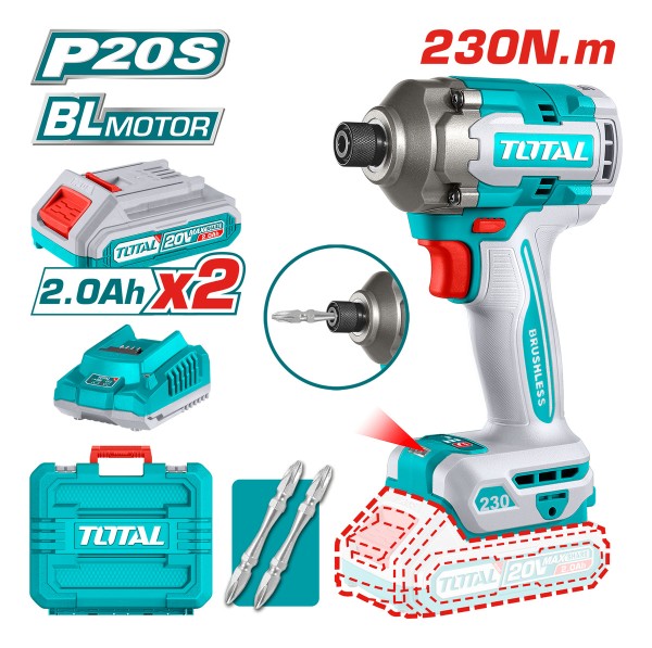 Atornillador Impacto 20v + 2 Bat + Puntas + Cargador Total - Imagen 2