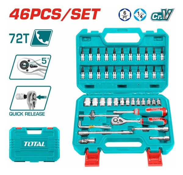 Set 46 Piezas De Dados Y Puntas 1/4 Total Tht141462 - Imagen 2