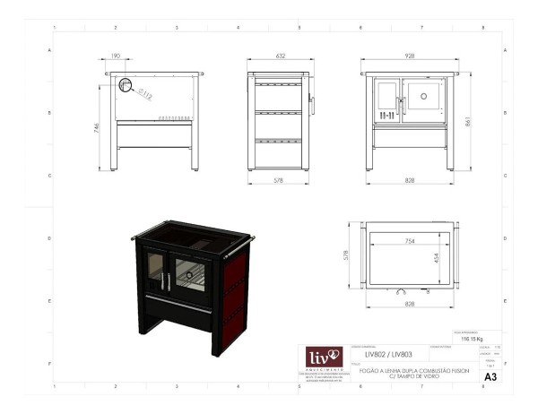 Cocina Calefactor Leña Ecologica Tapa Vitroceramica Roja - Imagen 2