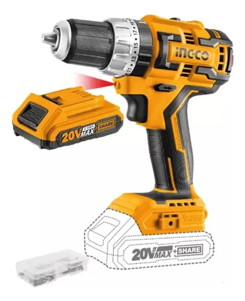 Taladro Atornillador 20v Sin Carbones Percutor 13mm Ingco Ci