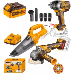 Kit Llave Impacto 850nm + Amoladora + Aspiradora Ingco