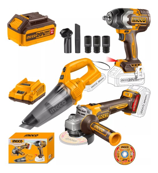 Kit Llave Impacto 850nm + Amoladora + Aspiradora Ingco