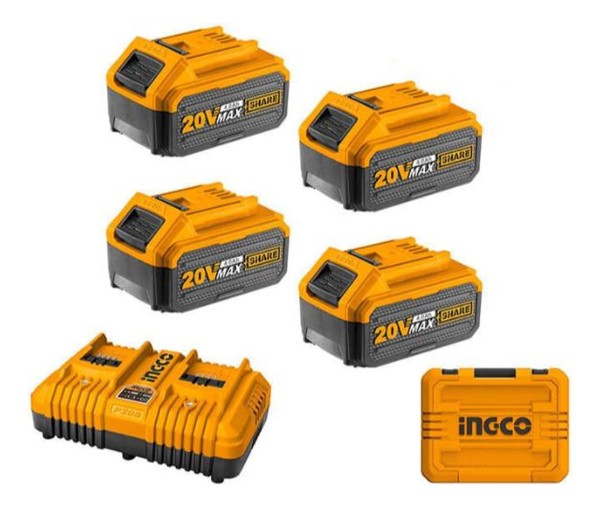 Set X 4 Baterias 4 Amp 20v + Cargador Doble Ingco Fbcli20244