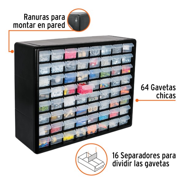 Organizador 64 Gabetas Para Colgar O Apilables Truper - Imagen 2