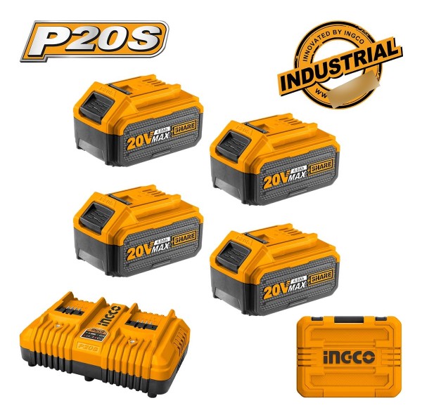 Set X 4 Baterias 4 Amp 20v + Cargador Doble Ingco Fbcli20244 - Imagen 3