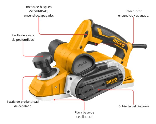 Cepillo Garlopa Carpintero Ingco 1050w Pl10508 1600rpm - Imagen 2