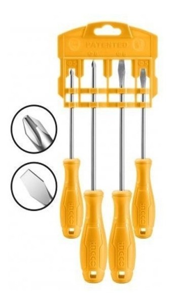 Juego 4pzs Destornilladores Ingco (eco) Amarillo Hksd0458
