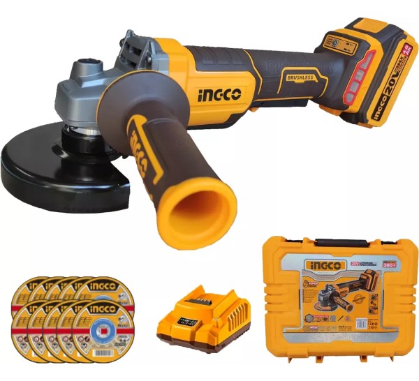 Amoladora Ingco 20v Con Baterías 4amp Valija Y Discos 115mm