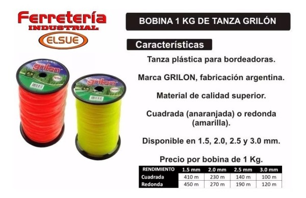 Bobina Tanza 2,0-2,5-3,0 Grilón 1 Kg Desmalezadora Original - Imagen 2