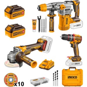 Kit Taladro Ator. Perc. + Amoladora + Roto Ingco Cosli241183