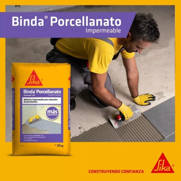 25kg Binda Porcelanato Impermeable Cemento Adhesivo Sika - Imagen 2