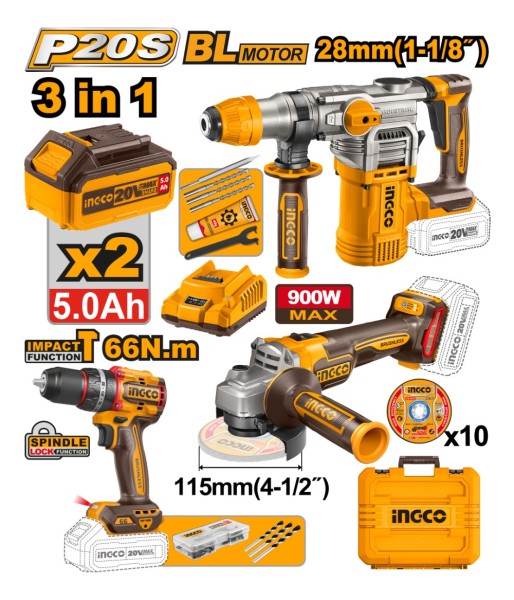 Kit Taladro Ator. Perc. + Amoladora + Roto Ingco Cosli241183 - Imagen 3