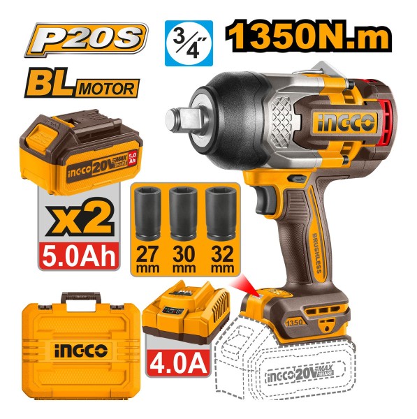 Llave Impacto 1350nm + Dados + Valija Ingco Ciwli20135 Ingco - Imagen 2